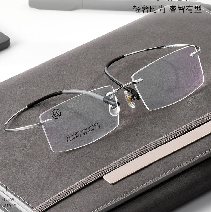 Unisex Rimless  Memory Titanium Frame Eyeglasses Customizable Lenses Zt201703 Rimless Bclear   