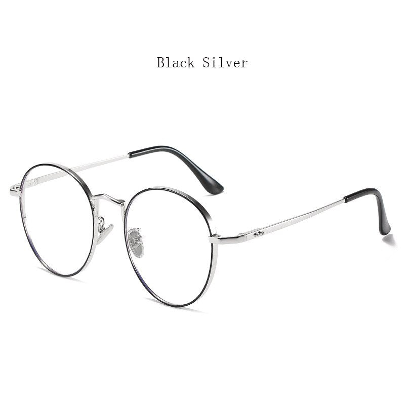 Hdcrafter Unisex Full Rim Round Alloy Frame Eyeglasses Anti Blue Light Lenses 2355 Full Rim Hdcrafter Eyeglasses Black Silver  
