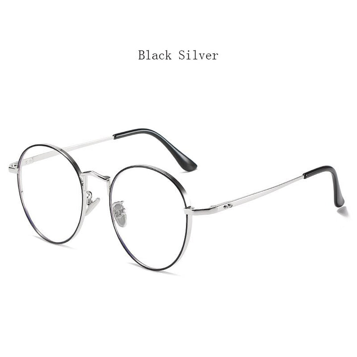 Hdcrafter Unisex Full Rim Round Alloy Frame Eyeglasses Anti Blue Light Lenses 2355 Full Rim Hdcrafter Eyeglasses Black Silver  