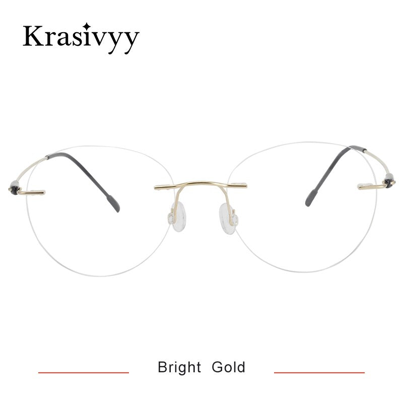 Krasivyy Unisex Rimless Round Titanium Eyeglasses Kr16072 Rimless Krasivyy Bright Gold  
