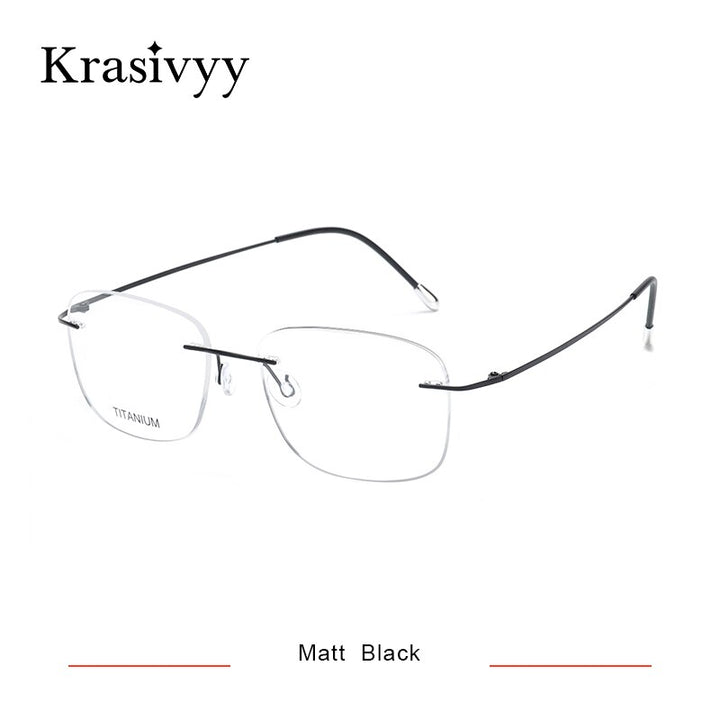 Krasivyy Men's Rimless Square Titanium Eyeglasses Kr16010 Rimless Krasivyy Matt Black  