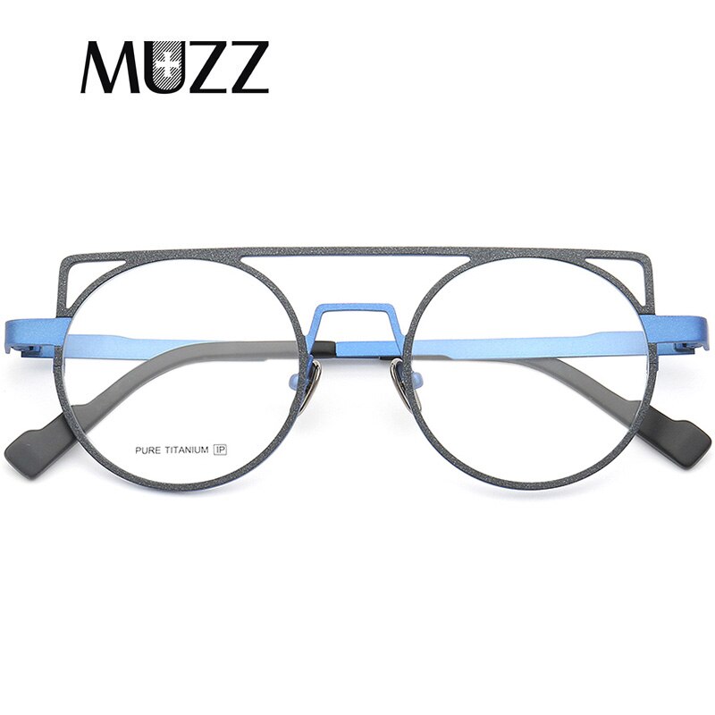 Muzz Women's Full Rim Round Cat Eye Titanium Double Bridge Frame Eyeglasses T70 Full Rim Muzz C3  