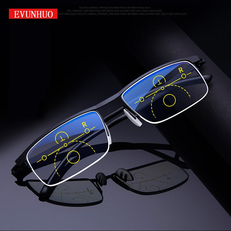 Evun Huo Unisex Full Rim Square Stainless Steel Progressive Reading Glasses 0998 Reading Glasses Evun Huo   