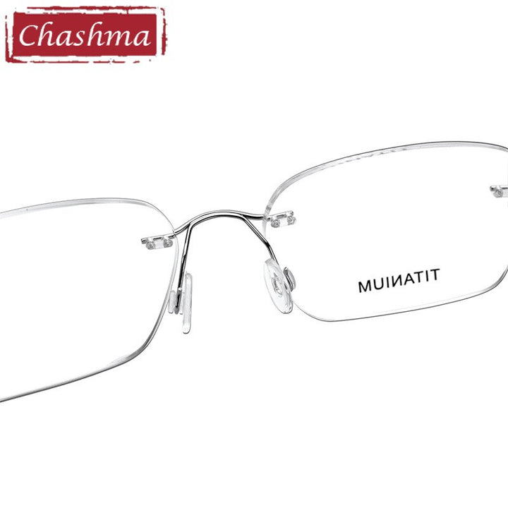 Unisex Rectangle Rimless Titanium Frame Ultra Light Eyeglasses 16016 Rimless Chashma   