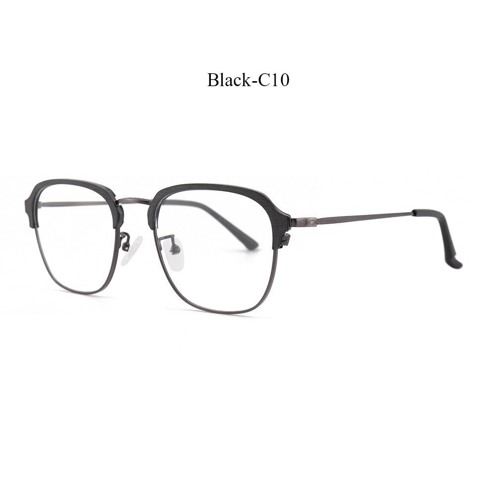 Hdcrafter Unisex Full Rim Square Oval Wood Metal Frame Eyeglasses 8120 Full Rim Hdcrafter Eyeglasses Black-C10  