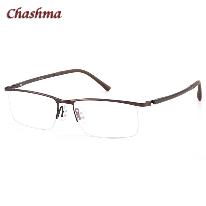 Chashma Ochki Men's Semi Rim Square Alloy Eyeglasses 9218 Semi Rim Chashma Ochki Brown  