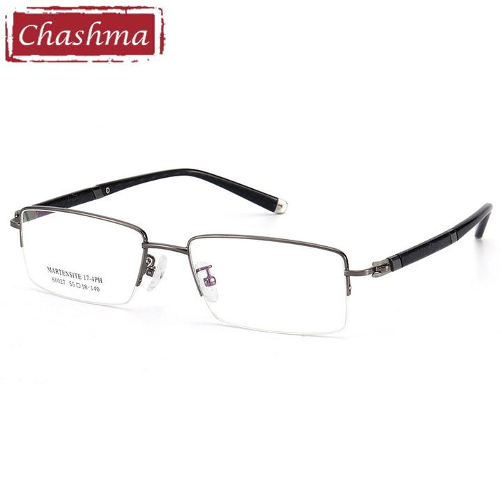 Men's Semi Rimmed Titanium Alloy Frame Rectangle Eyeglasses 66027 Semi Rim Chashma Gray  