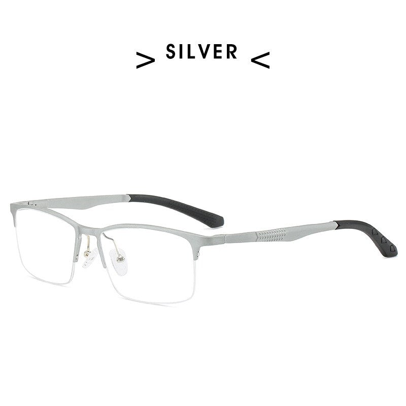 Hdcrafter Men's Full Rim Square Titanium Frames Eyeglasses P6333 Full Rim Hdcrafter Eyeglasses Silver  