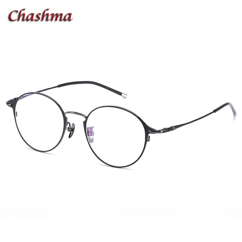 Chashma Ochki Unisex Full Rim Round Titanium Eyeglasses 6107 Full Rim Chashma Ochki Black  