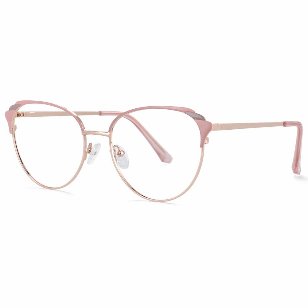 CCSpace Women's Full Rim Round Cat Eye Alloy Frame Eyeglasses 54007 Full Rim CCspace Pink  