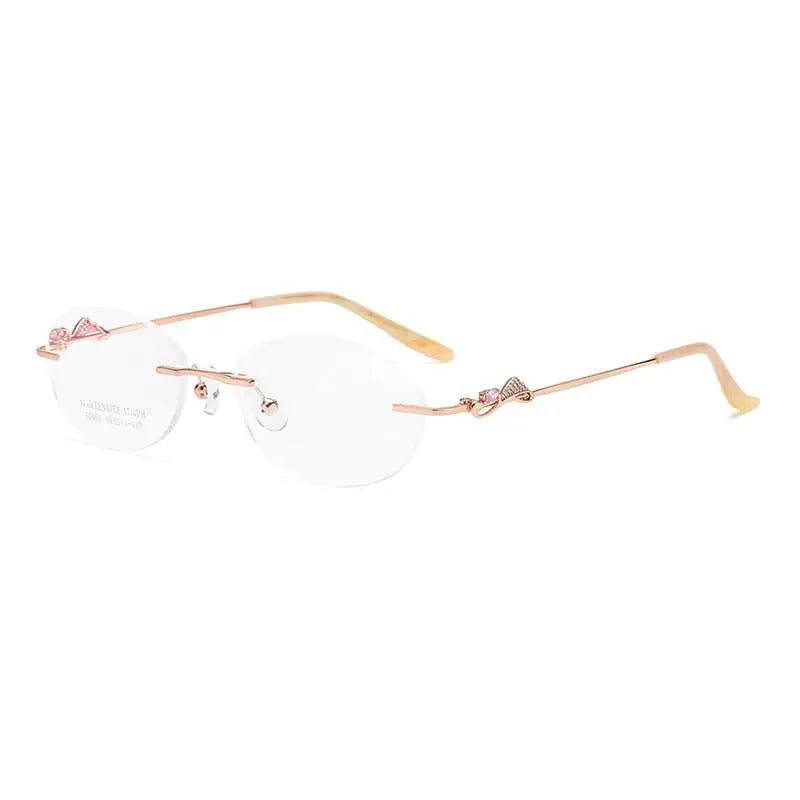Zirosat 52052 Women's Eyeglasses Alloy Rimless Diamond Cutting - Rose golden