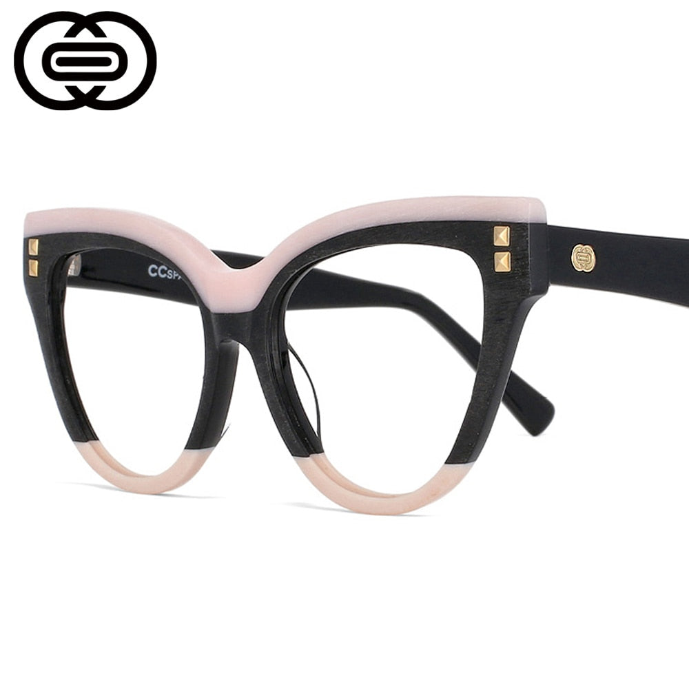 CCSpace Unisex Full Rim Oversized Cat Eye Acetate Frame Eyeglasses 49795 Full Rim CCspace   