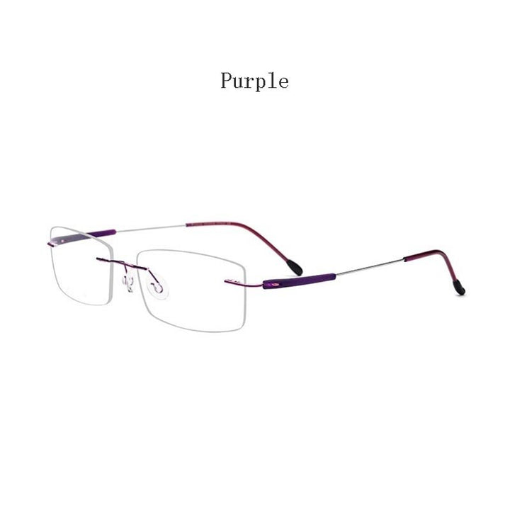 Hdcrafter Unisex Rimless Rectangle Titanium Frame Eyeglasses 3125 Rimless Hdcrafter Eyeglasses C05 Purple  