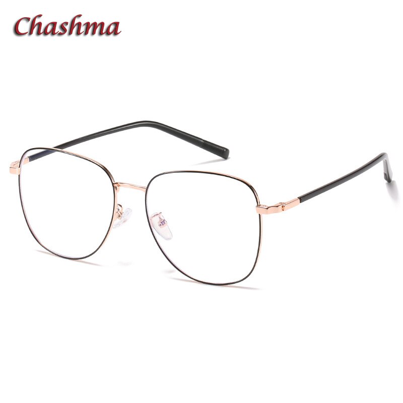 Chashma Ochki Unisex Large Round Square  Stainless Steel Eyeglasses 7214 Frame Chashma Ochki Black Gold  