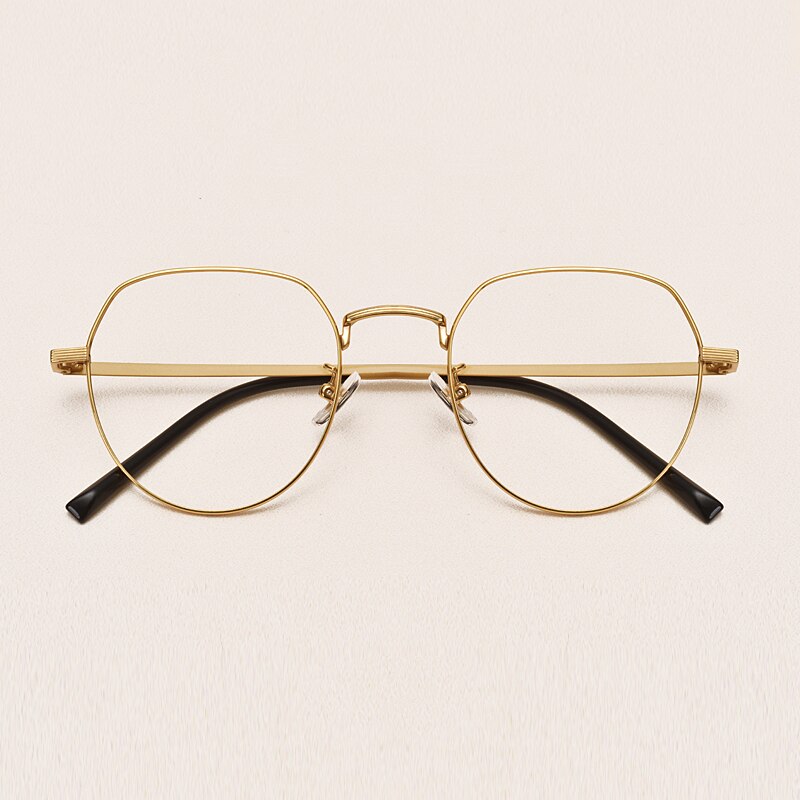 Yimaruili Unisex Full Rim Round Titanium Frame Eyeglasses 1901 Full Rim Yimaruili Eyeglasses Gold  