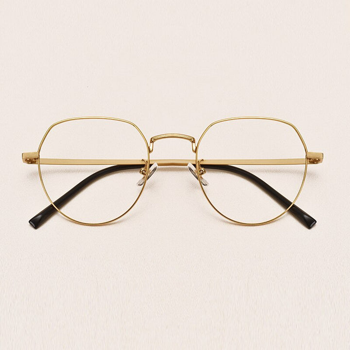 Yimaruili Unisex Full Rim Round Titanium Frame Eyeglasses 1901 Full Rim Yimaruili Eyeglasses Gold  