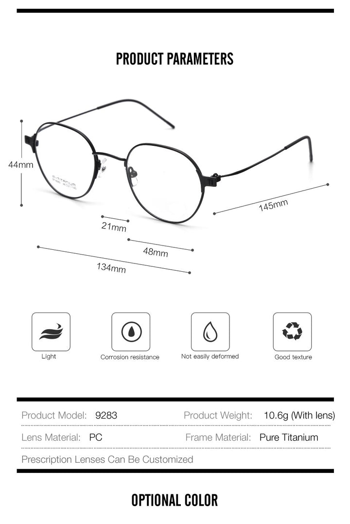 Muzz Men's Full Rim Round Square Titanium Frame Eyeglasses 9283 Full Rim Muzz   