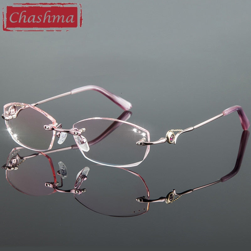 Women's Diamond Rimless Titanium Frame Eyeglasses 8007 Rimless Chashma   