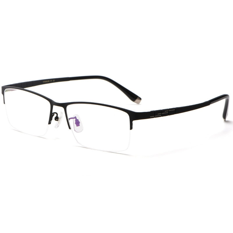 Yimaruili Men's Semi Rim Titanium Rectangular Frame Eyeglasses HT0186 Semi Rim Yimaruili Eyeglasses Black  