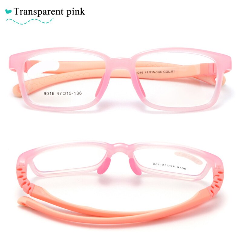 Children's Unisex Plastic Titanium Full Rim Frame Eyeglasses 9016 Full Rim Bclear Transparent pink  