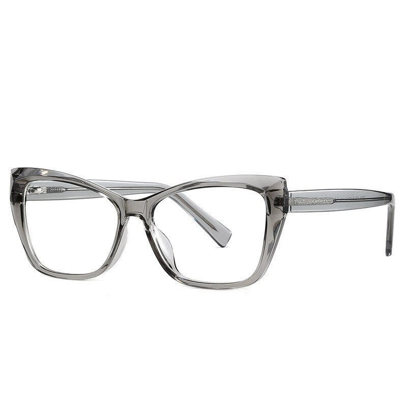 Women's Eyeglasses Alloy Cat Eye Acetate 2002 Frame Chashma Transparent Gray  