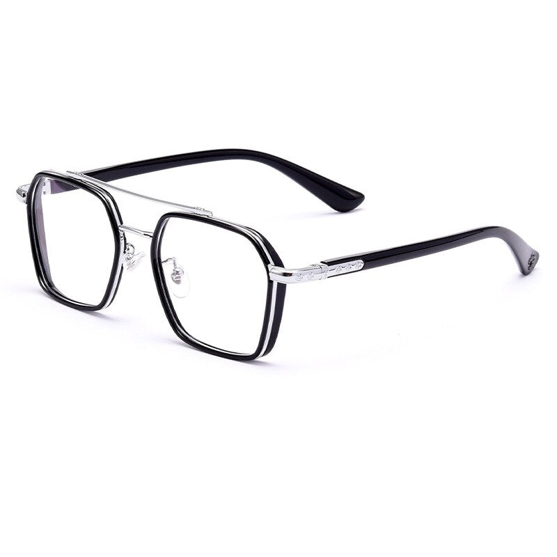 KatKani Men's Full Rim Double Bridge Alloy Frame Eyeglasses K0039 Full Rim KatKani Eyeglasses Black Silver  