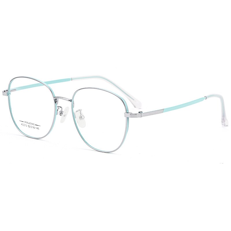KatKani Unisex Full Rim Round IP Plated Alloy Frame Eyeglasses Ac013 Full Rim KatKani Eyeglasses Cyan Silver  
