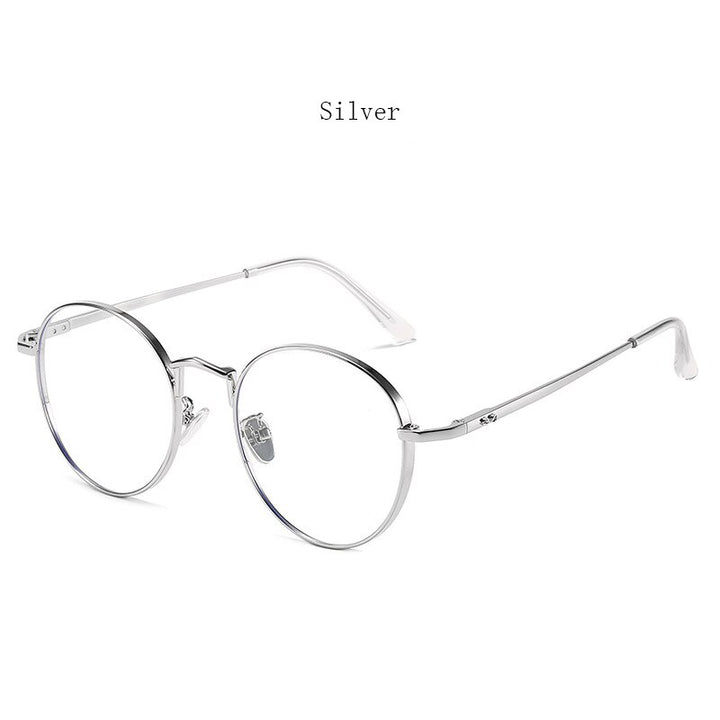 Hdcrafter Unisex Full Rim Round Alloy Frame Eyeglasses Anti Blue Light Lenses 2355 Full Rim Hdcrafter Eyeglasses Silver  