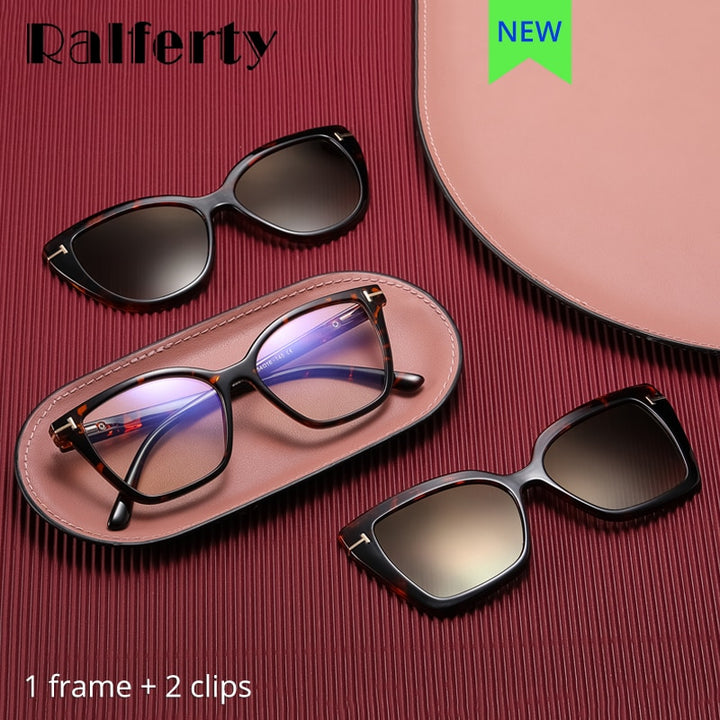 Ralferty Women's Eyeglassers Anti Blue Light Clip On Sunglasses Cat Eye Clip On Sunglasses Ralferty   