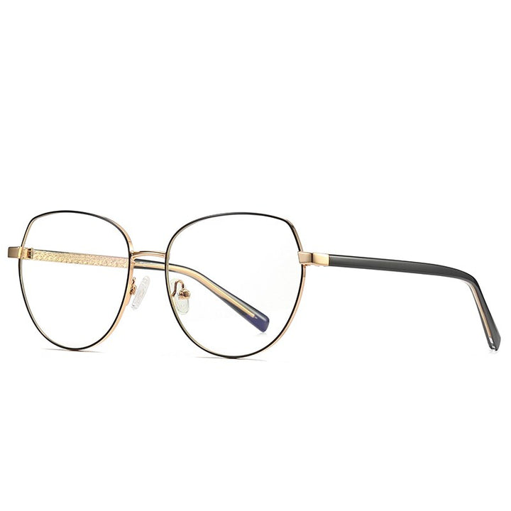 Hotochki Women's Full Rim Oval TR-90 Resin Alloy Frame Eyeglasses 3005 Full Rim Hotochki Black Gold  
