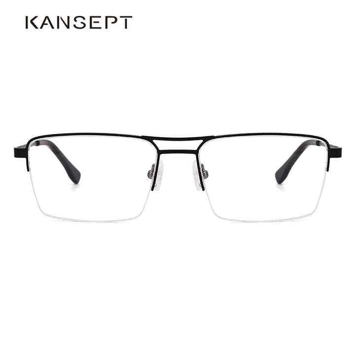 Kansept Men's Semi Rim Square Double Bridge Stainless Steel Frame Eyeglasses Me2360 Semi Rim Kansept   