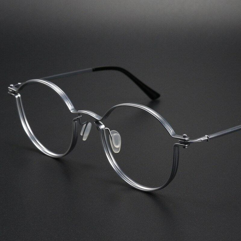Muzz Unisex Full Rim Round Brushed Titanium Screwless Frame Eyeglasses Tav Full Rim Muzz Silver  