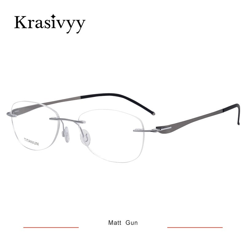 Krasivyy Women's Rimless Oval Titanium Screwless Eyeglasses Kr16030 Rimless Krasivyy Matt Gun  