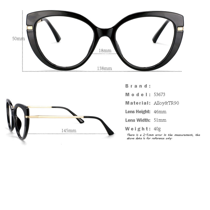 CCSpace Unisex Full Rim Cat Eye Tr 90 Titanium Frame Eyeglasses Clip On Sunglasses 53673 Clip On Sunglasses CCspace   