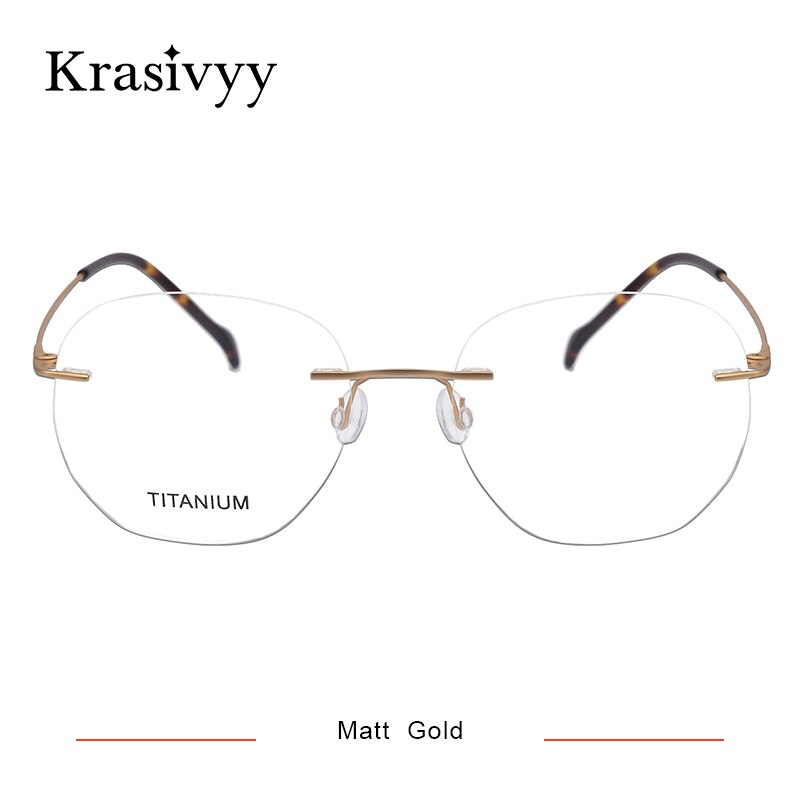 Krasivyy Unisex Rimless Irregular Round Screwless Titanium Eyeglasses Kr5010 Rimless Krasivyy Matt Gold China 