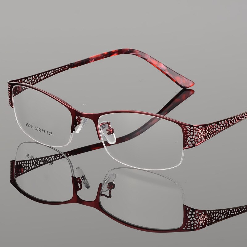 Women's Semi Rim Alloy Frame Eyeglasses 99001 Semi Rim Bclear Red  