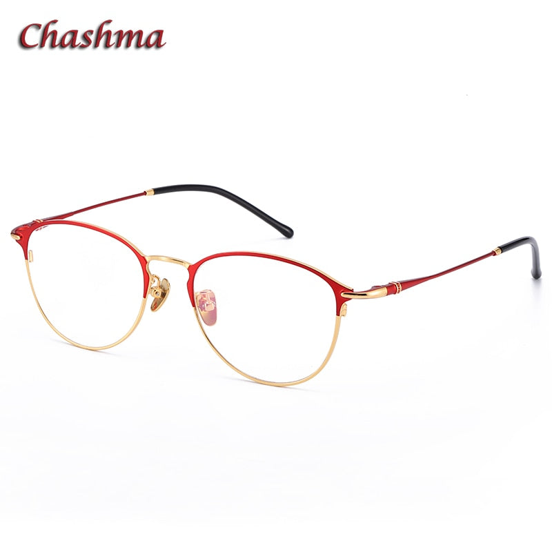 Chashma Ochki Unisex Full Rim Irregular Round Titanium Eyeglasses 6101 Full Rim Chashma Ochki Red Gold  