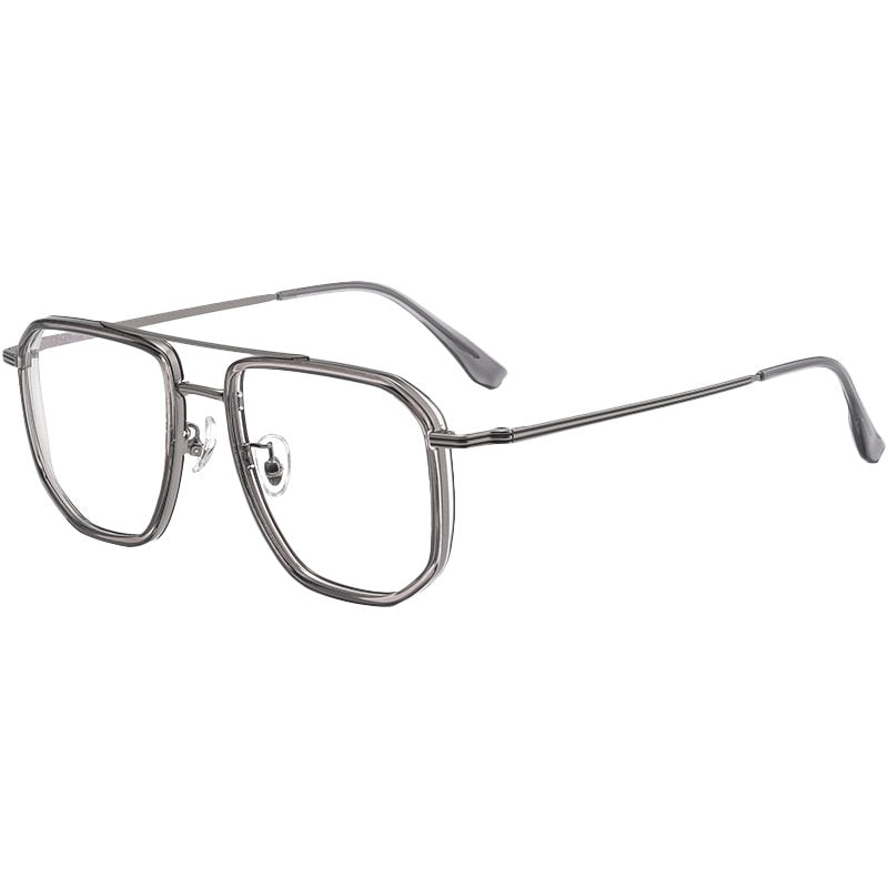 KatKani Men's Full Rim Double Bridge Square Titanium Frame Eyeglasses 2216yj Full Rim KatKani Eyeglasses   