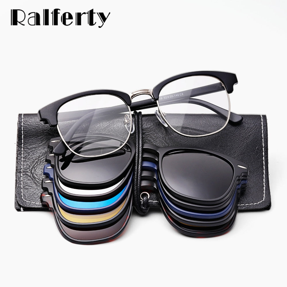 Ralferty Magnet Sunglasses Men Women Luxury Brand Polarized Uv400 5 In 1 Clip On Grade Glasses Frame With Clip Ons Ralferty   
