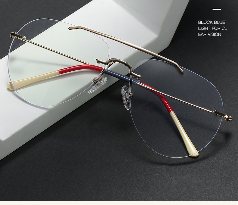 Hdcrafter Unisex Rimless Round Double Bridge Alloy Frame Eyeglasses 81870 Rimless Hdcrafter Eyeglasses   