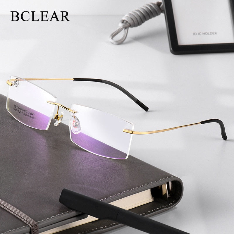 Unisex Rimless  Memory Titanium Frame Eyeglasses Customizable Lenses Zt201703 Rimless Bclear   
