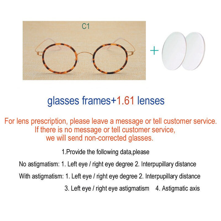 Unisex Handcrafted Customizable Lens Titanium Alloy Round Frame Eyeglasses Frame Yujo lens C1 China 