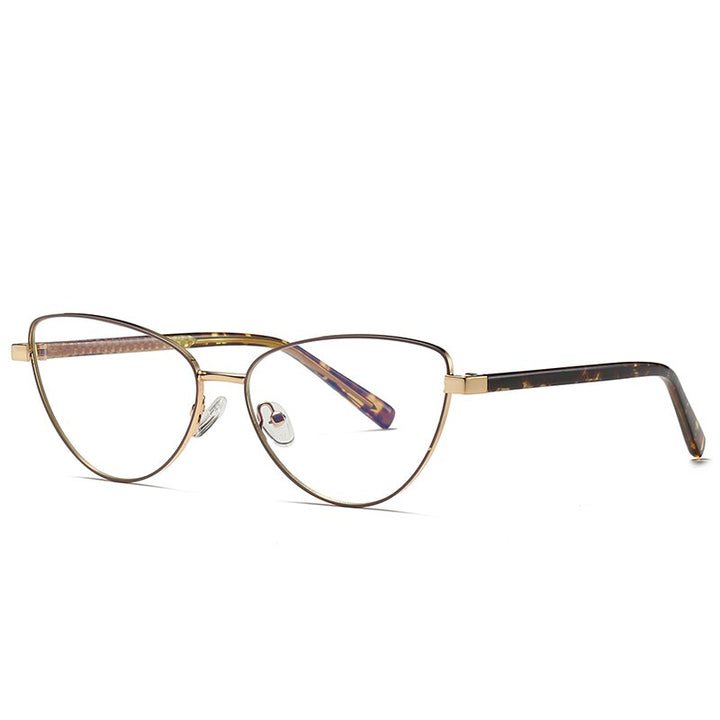 Oveliness Women's Full Rim Triangular Cat Eye Alloy Eyeglasses Pf3006 Full Rim Oveliness brown golden  