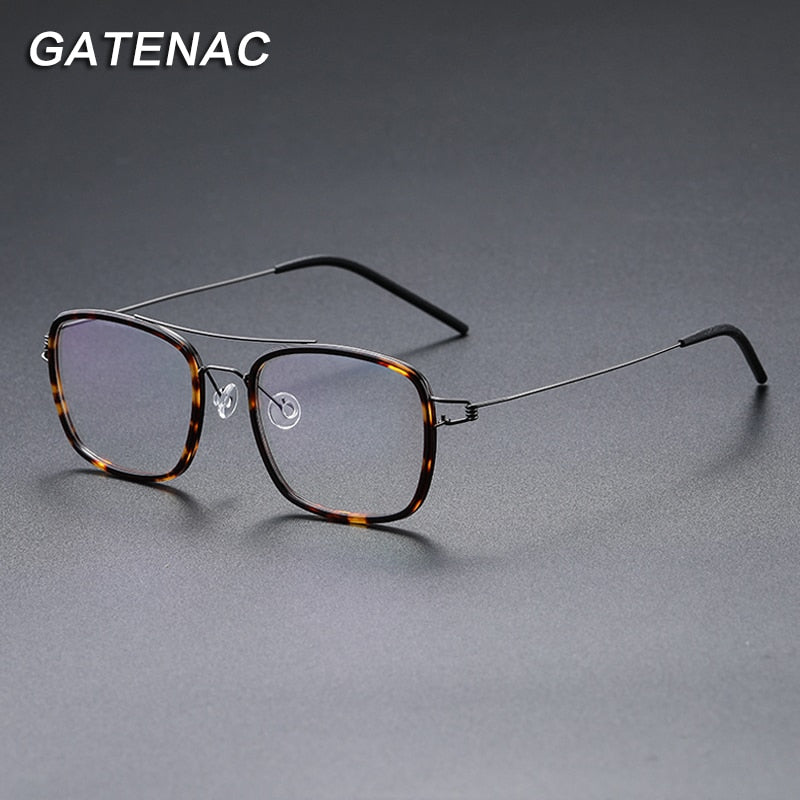 Gatenac Unisex Full Rim Square Titanium Alloy Screwless Double Bridge Frame Eyeglasses Gxyj690 Full Rim Gatenac   