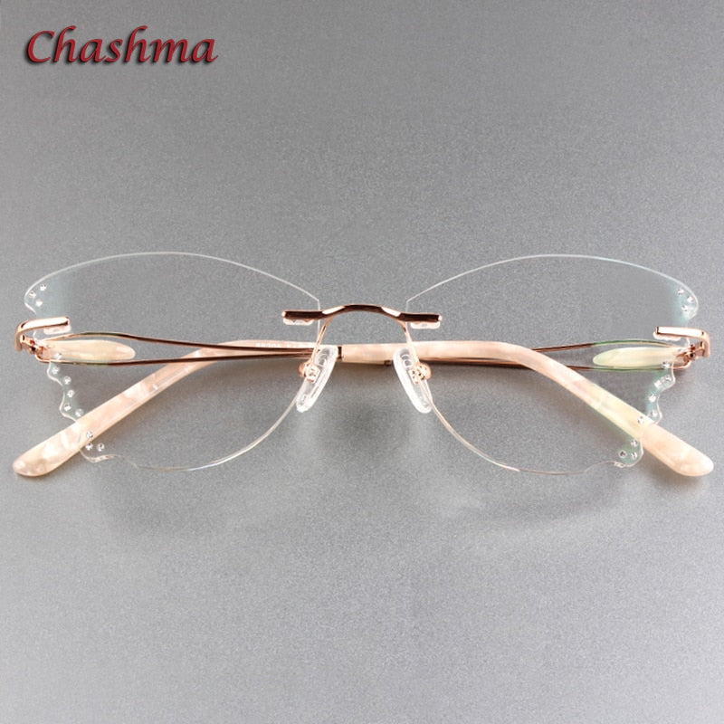 Chashma Ochki Women's Rimless ButterflyTitanium Eyeglasses Clear Lenses 88205 Rimless Chashma Ochki   