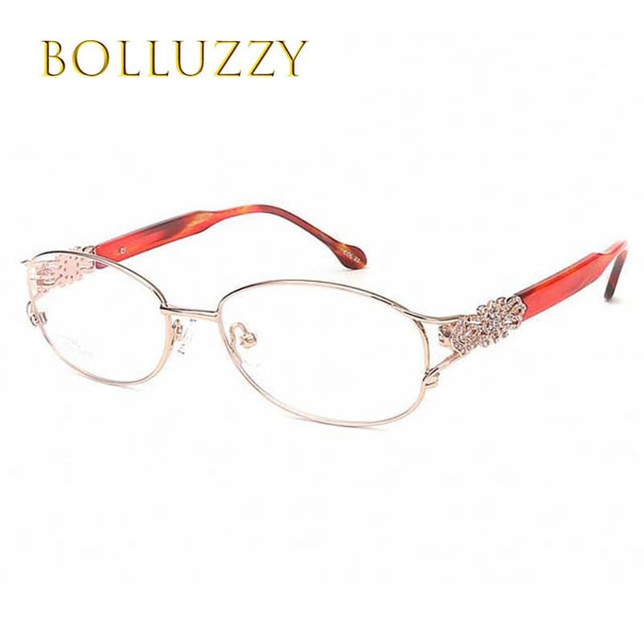 Women's Hollow Out Eyeglasses Rhinestones Full Frame Bo2399 Frame Bolluzzy Red golden  