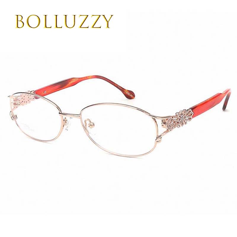 Bolluzzy Women's Eyeglasses Frame Diamonds Rhinestone Golden Hollow Out Bo2399 Frame Bolluzzy Red golden  