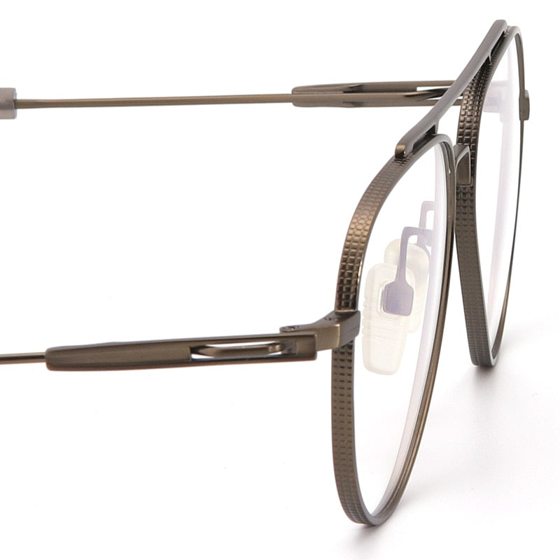 Muzz Men's Full Rim Round Double Bridge Brushed Titanium Frame Eyeglasses 108 Full Rim Muzz   