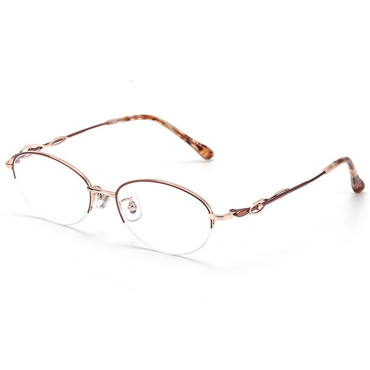 Women's Oval Semi Rim Alloy Eyeglasses Yy1128 Semi Rim Bclear Brown rose gold  