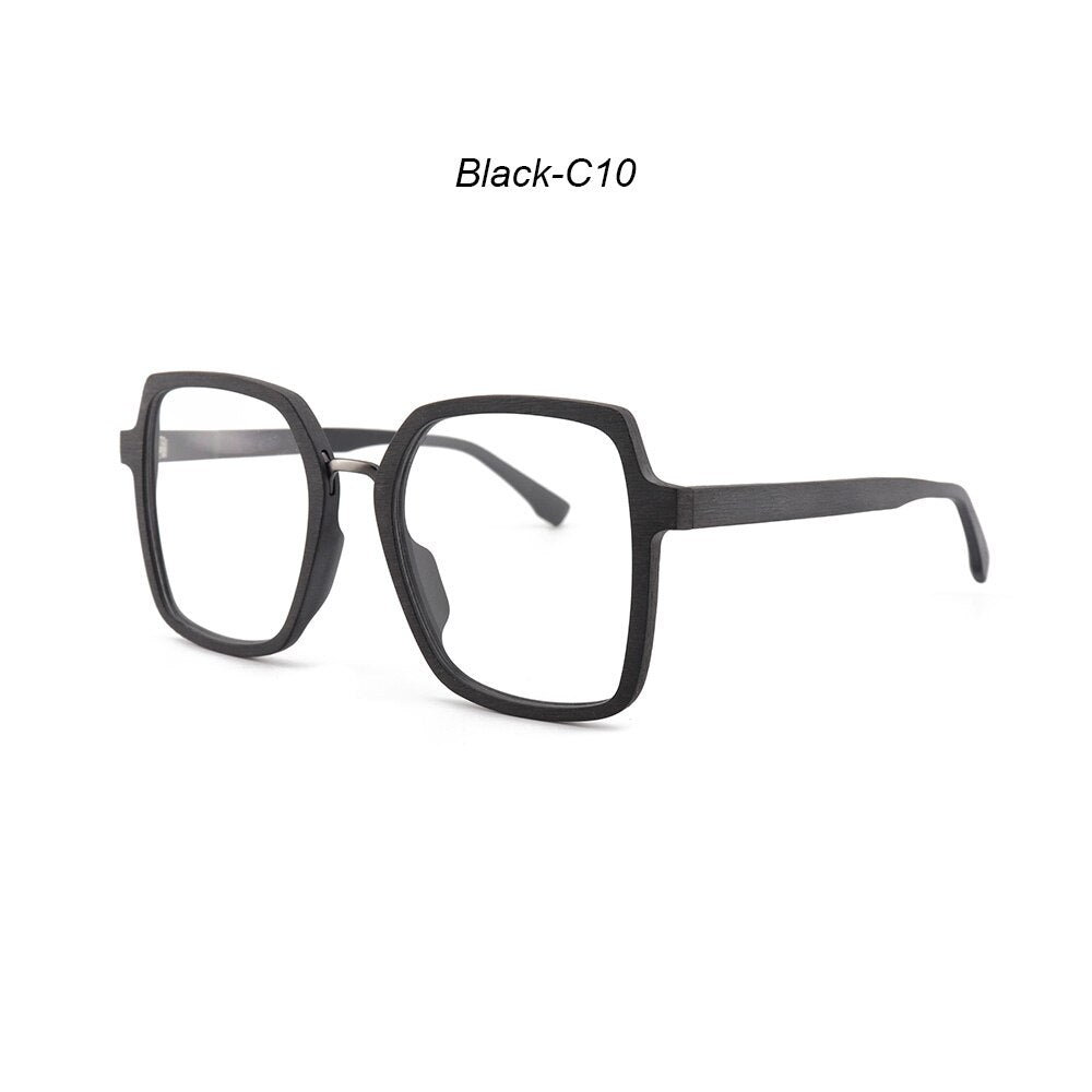 Hdcrafter Unisex Full Rim Polygonal Wood Frame Eyeglasses 6109 Full Rim Hdcrafter Eyeglasses Black-C10  